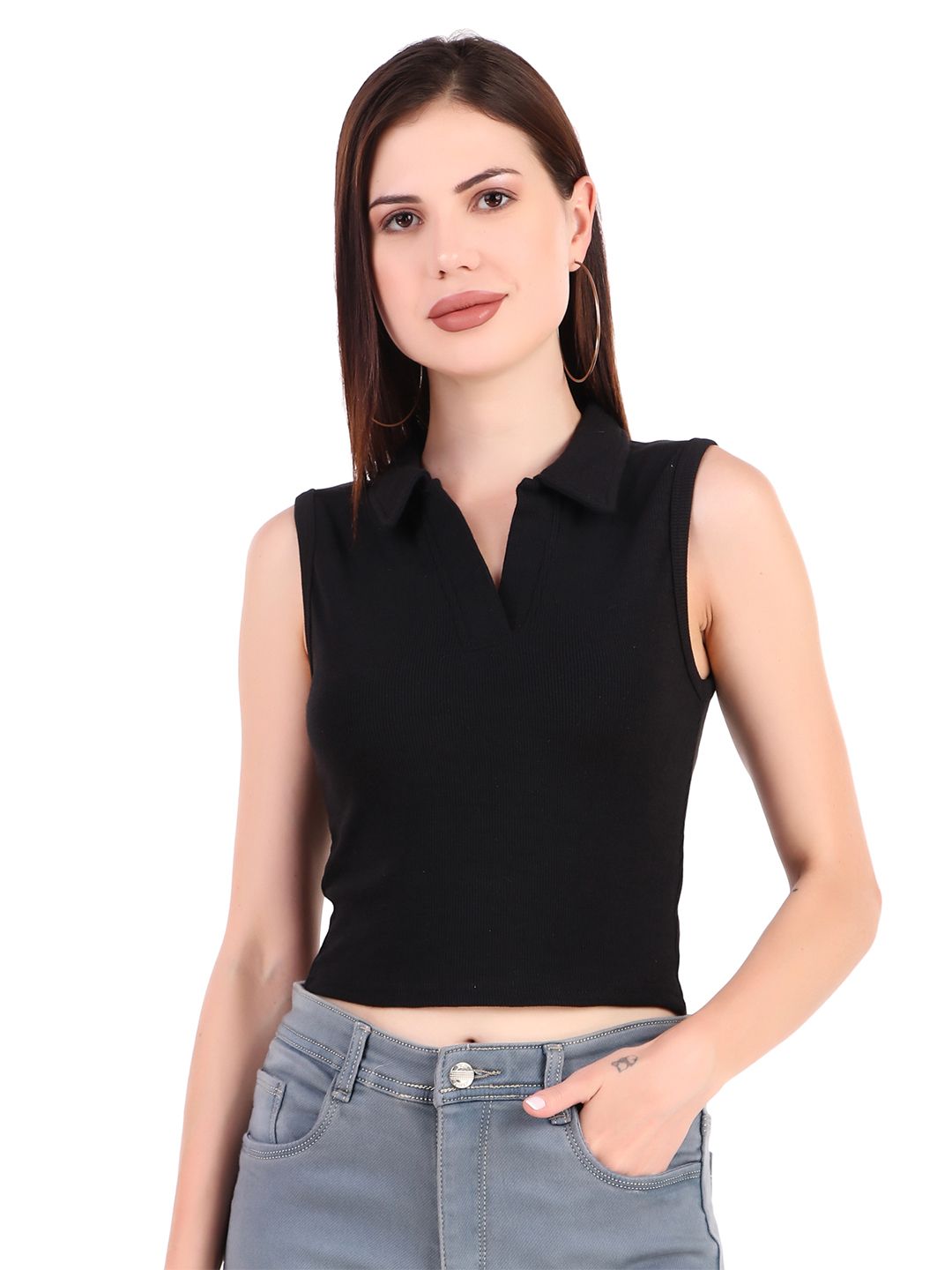 BAESD Sleeveless Crop Shirt Style Top Price in India