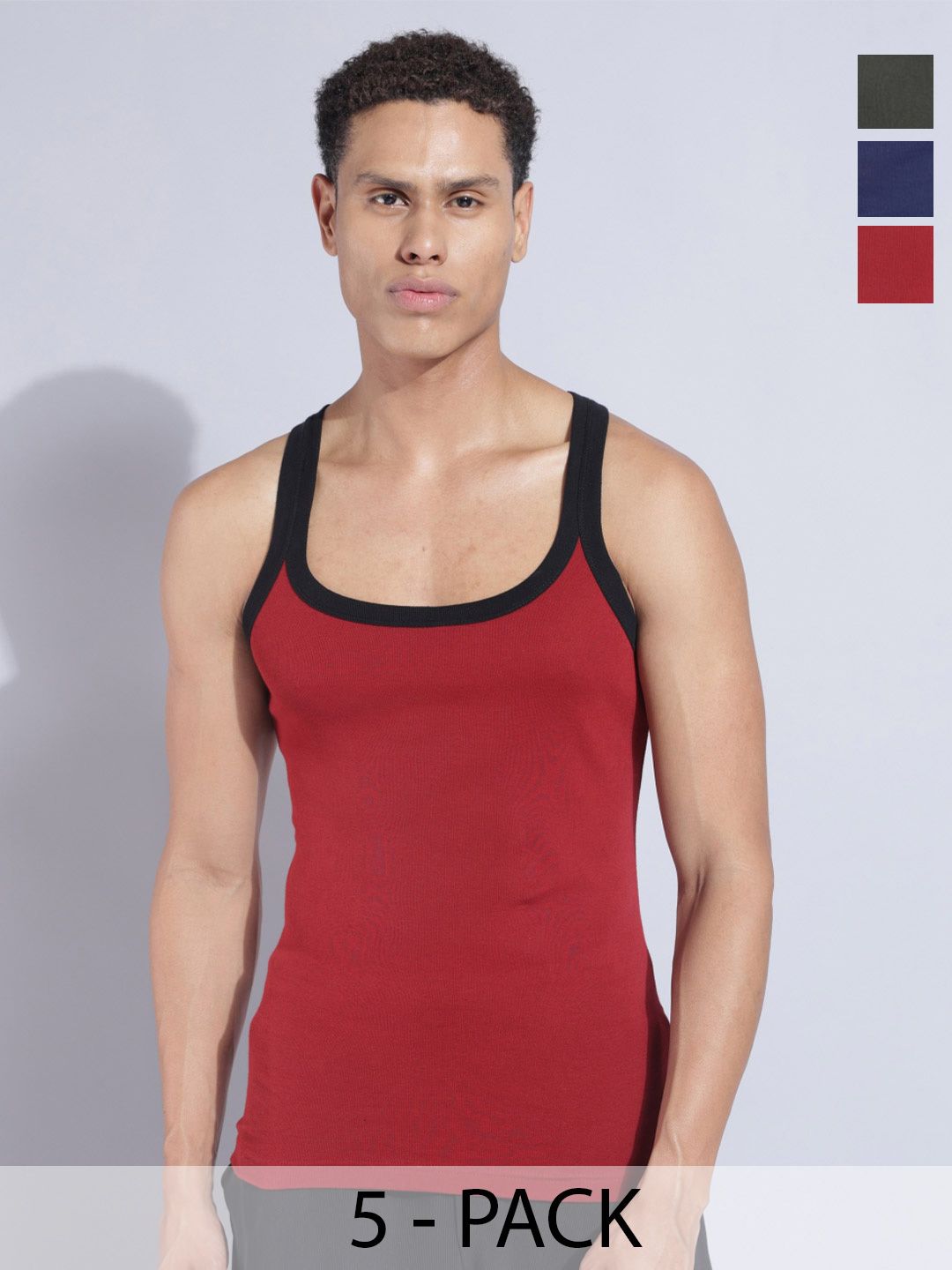 Dollar Bigboss Men Solid Pack of 5 Cotton Racerback Styled Gym Vest