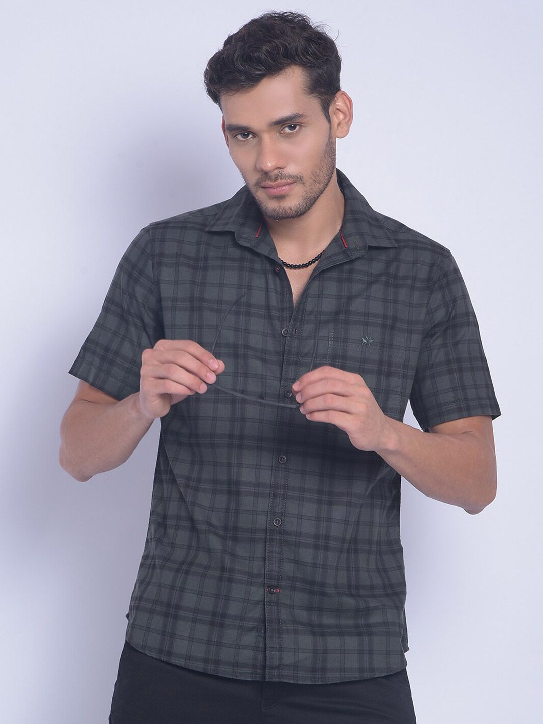 Crimsoune Club Smart Slim Fit Tartan Checked Pure Cotton Casual Shirt