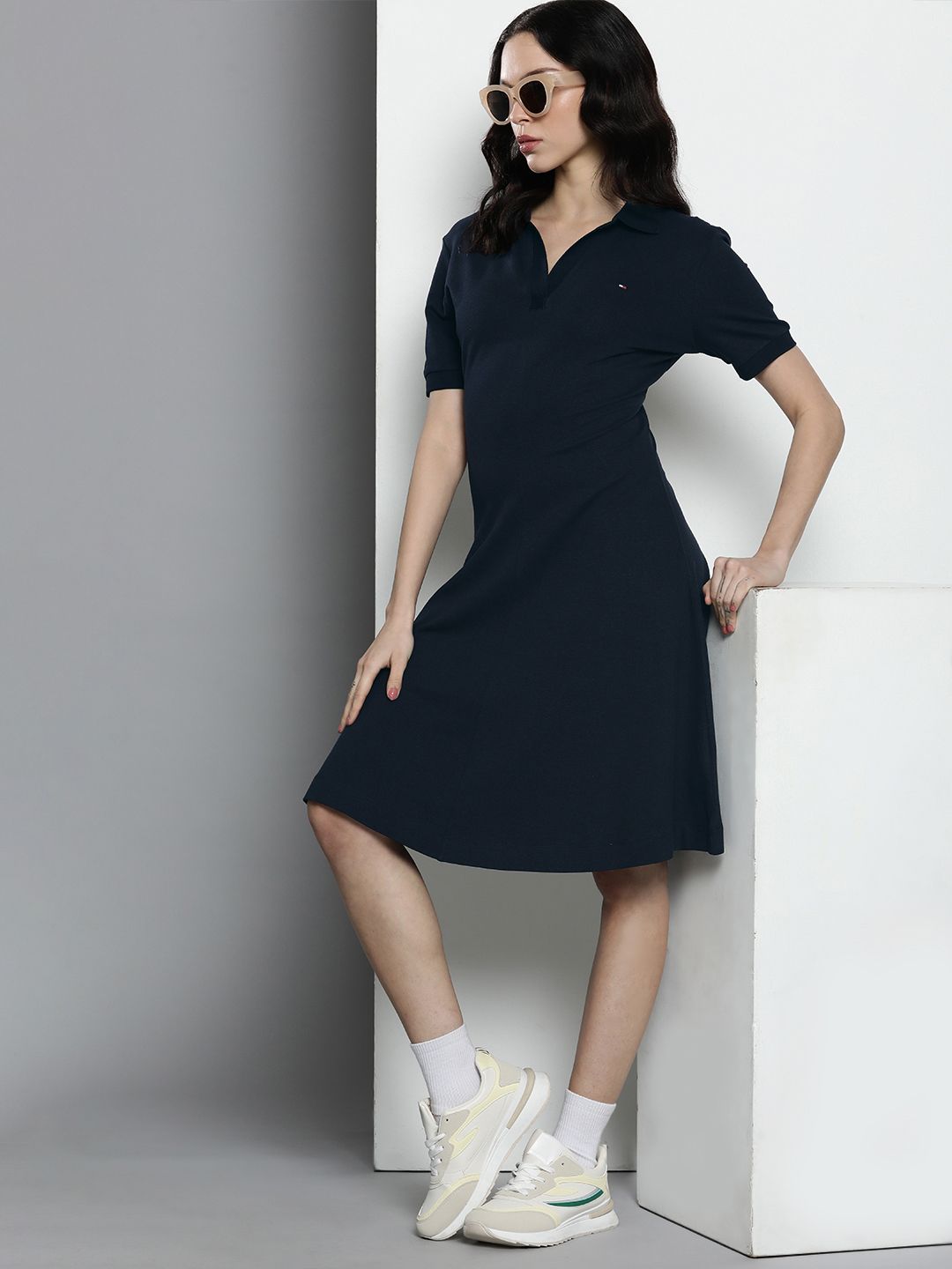 Buy Tommy Hilfiger Polo Collar Solid T-shirt Dress - Dresses for