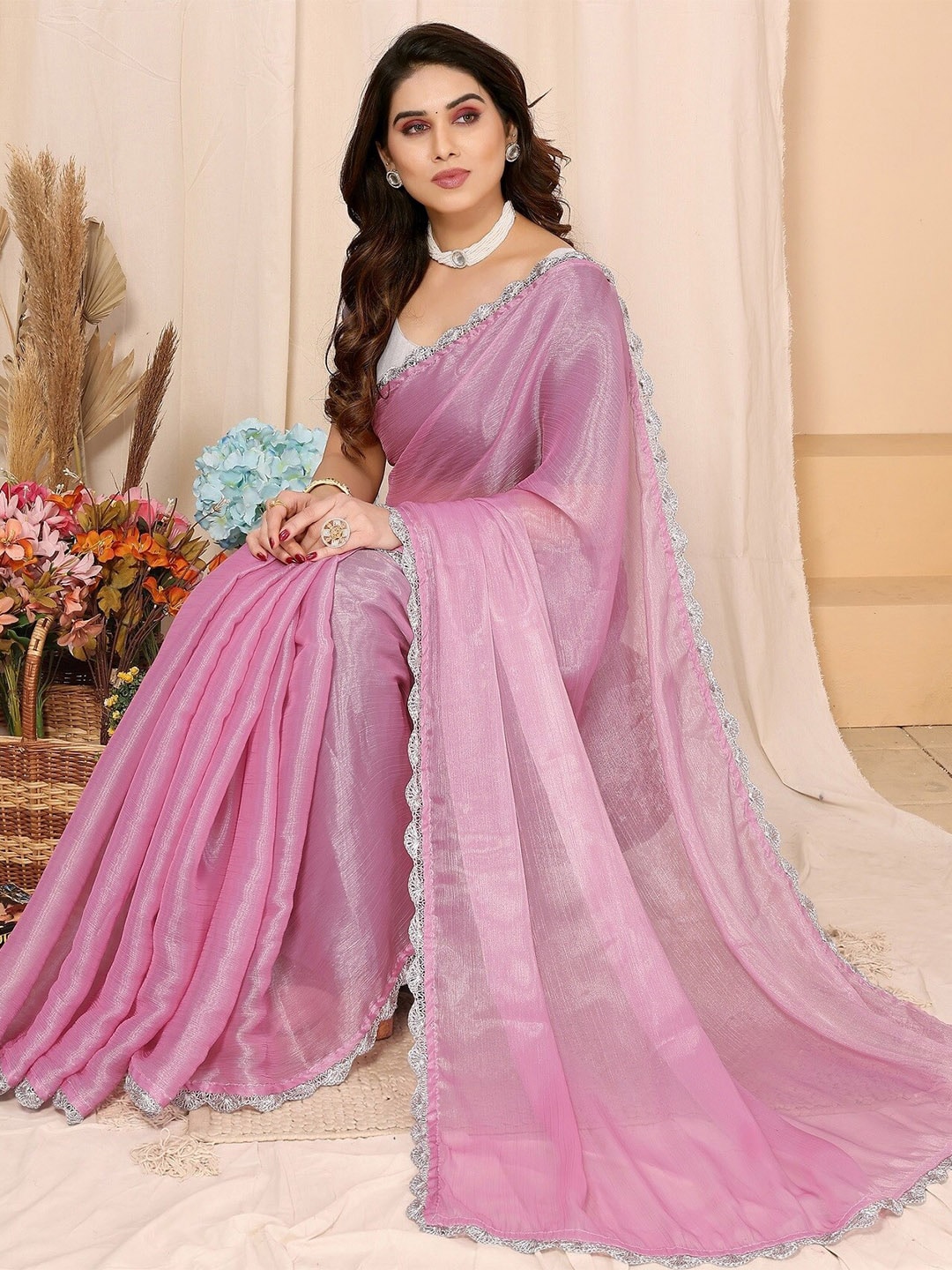 FABMORA Embroidered Embellished Saree Price in India