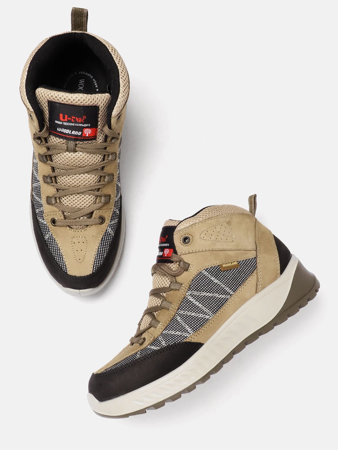 Woodland Woodland Men Nubuck Leather Colourblocked Mid-Top Boots