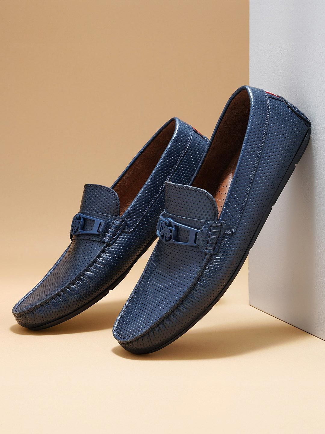 U.S. Polo Assn. Men Navy Blue Textured Leather Loafers Shoes