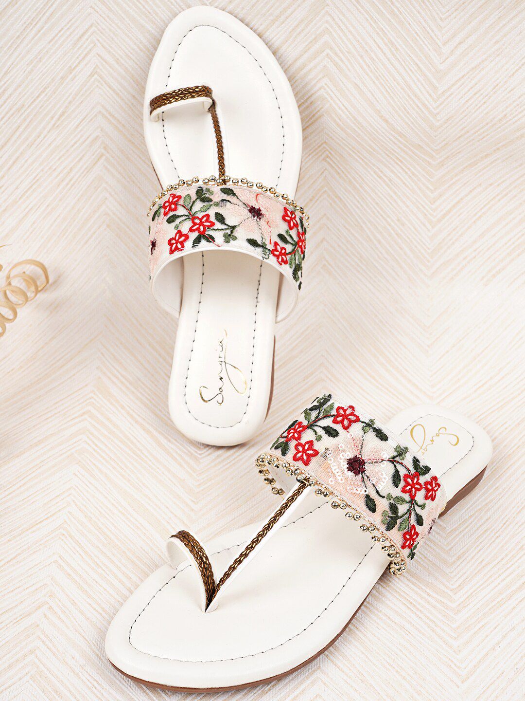 Sangria Floral Embroidered One Toe Flats Price in India