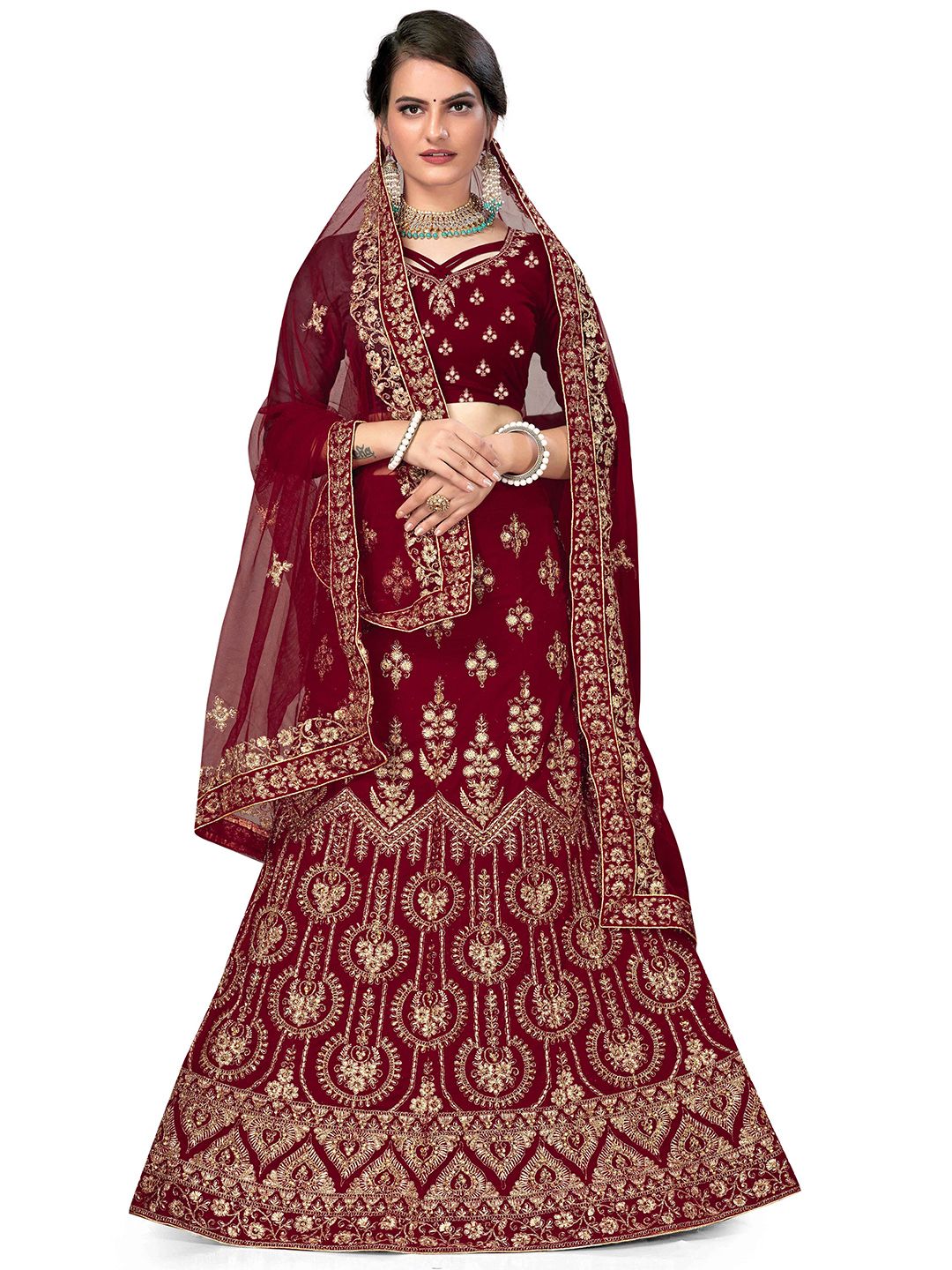 MANVAA Floral Embroidered Semi-Stitched Lehenga & Unstitched Blouse With Dupatta Price in India
