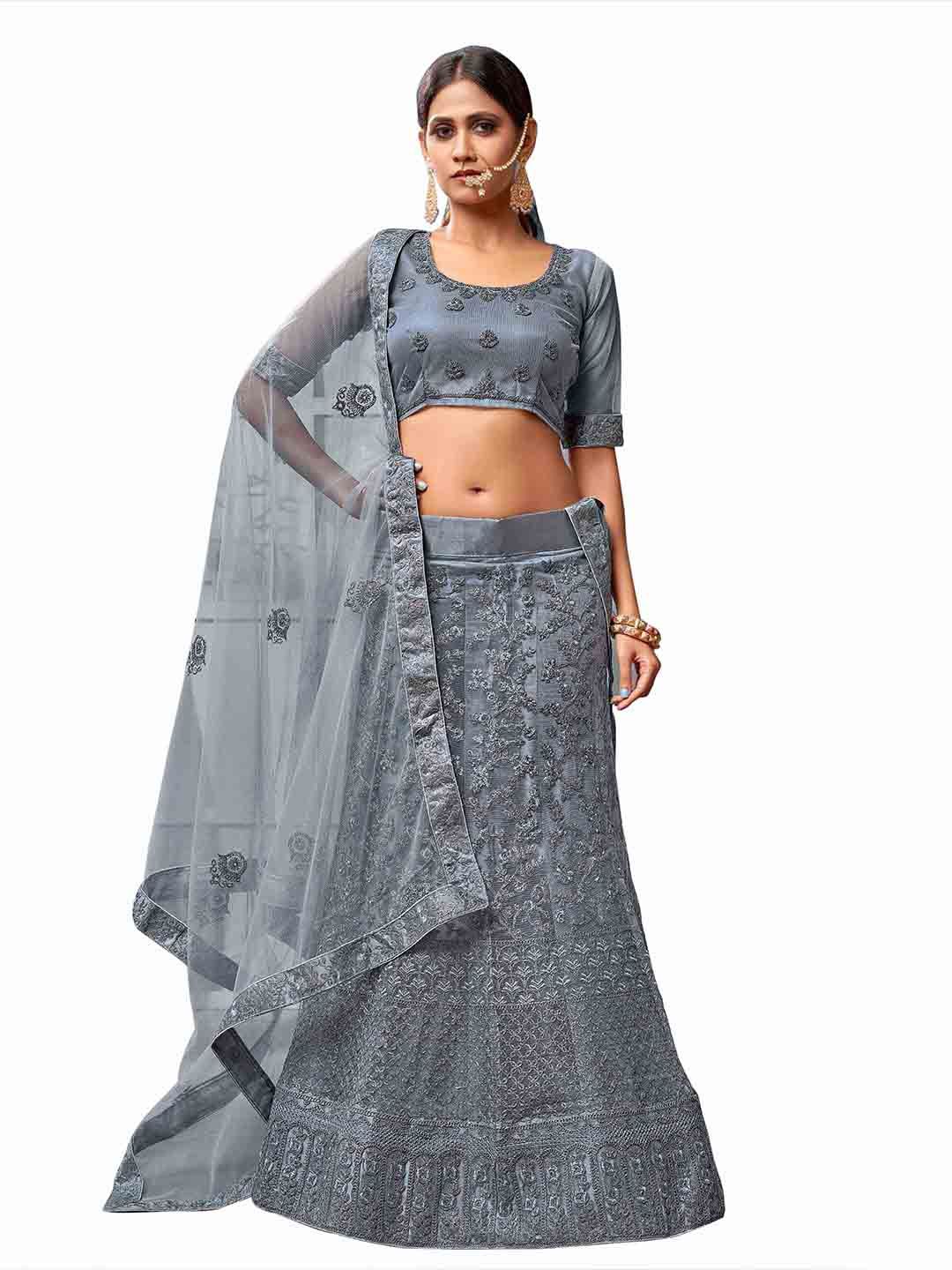 MANVAA Embroidered Thread Work Semi-Stitched Lehenga & Unstitched Blouse With Dupatta Price in India