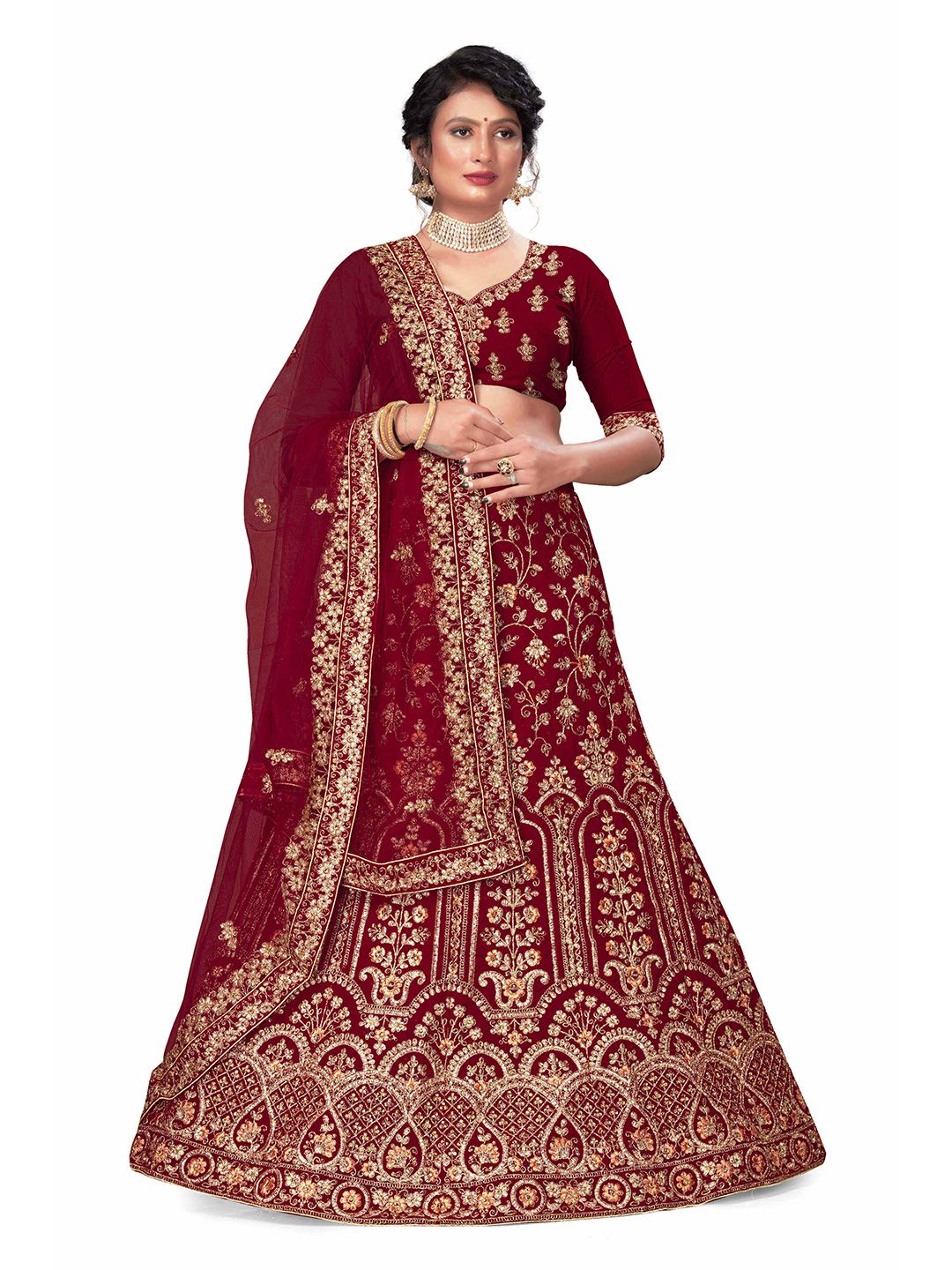 MANVAA Embroidered Beads and Stones Semi-Stitched Lehenga & Unstitched Blouse With Dupatta Price in India