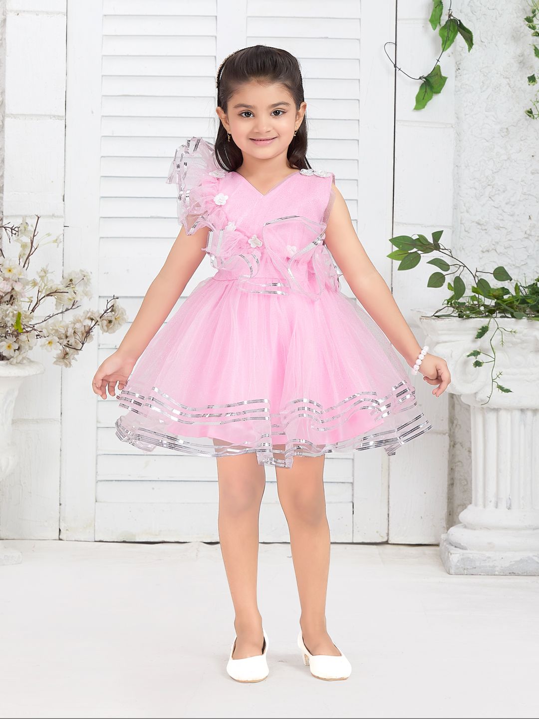 Aarika Girls V-Neck Embellished Opaque Net Peplum Dress deal from myntra