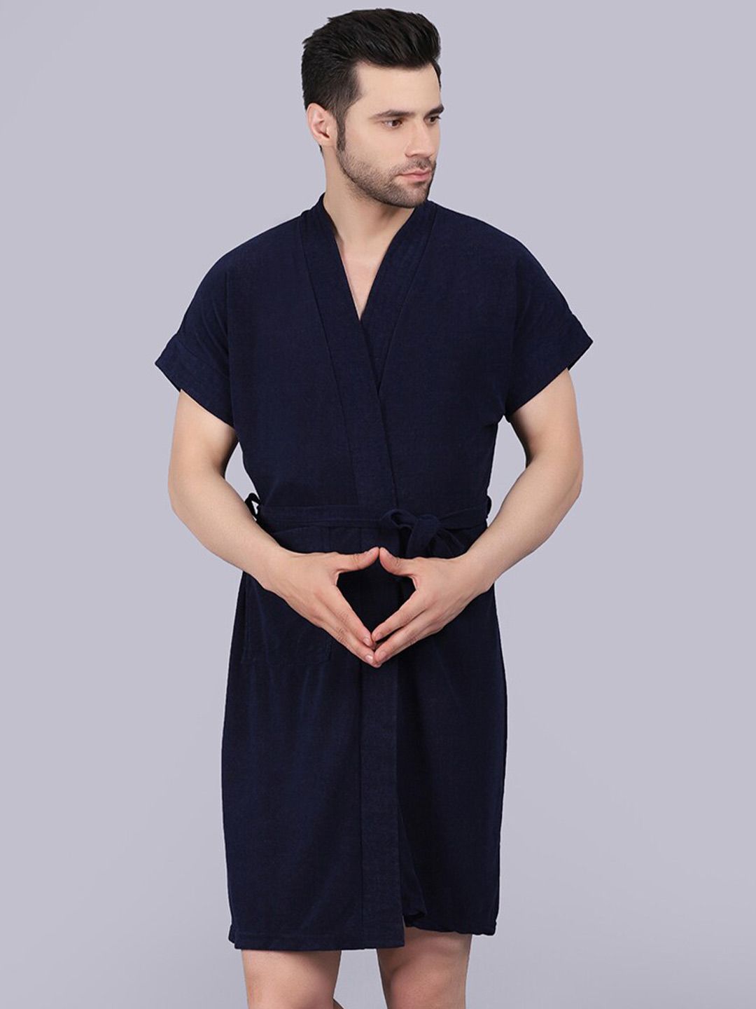 POORAK Men Black Short Sleeves Terry Bath Robe