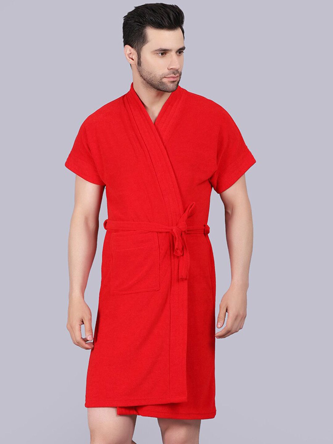 POORAK Men Red Short Sleeves Terry Bath Robe