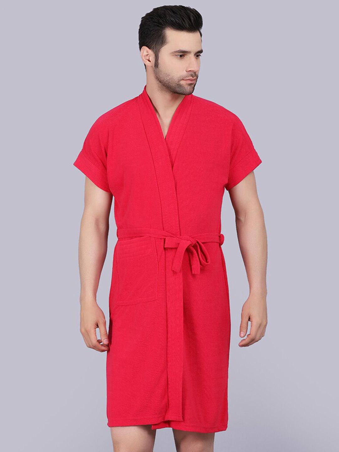 POORAK Men Pink Short Sleeves Terry Bath Robe