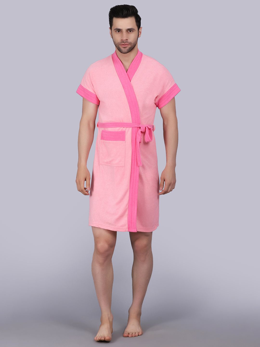 POORAK Pink Shawl Collar Bath Robe