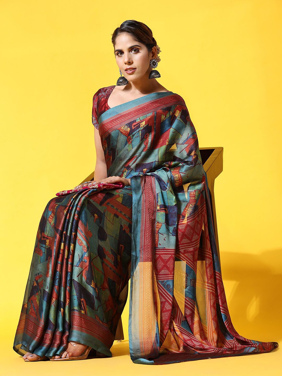 Rujave Abstract Pure Chiffon Saree Price in India