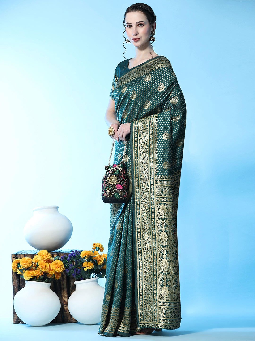 Rujave Ethnic Motifs Woven Design Zari Jacquard Banarasi Saree Price in India