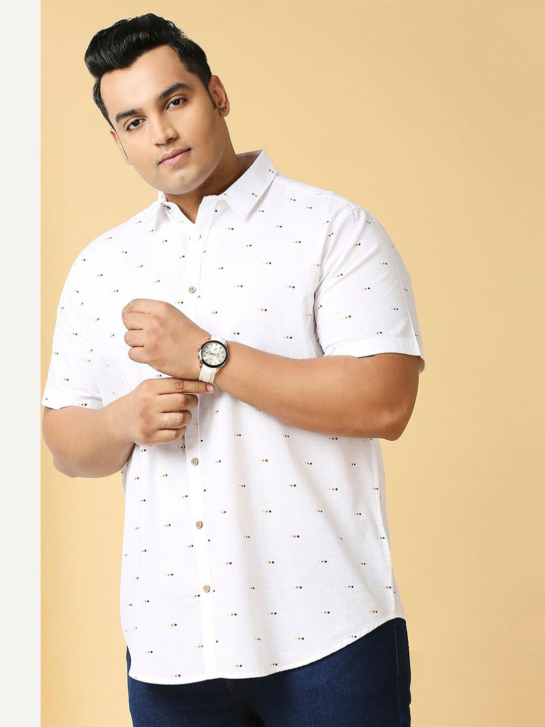 Sztori Plus Size Classic Micro Ditsy Printed Cotton Shirt