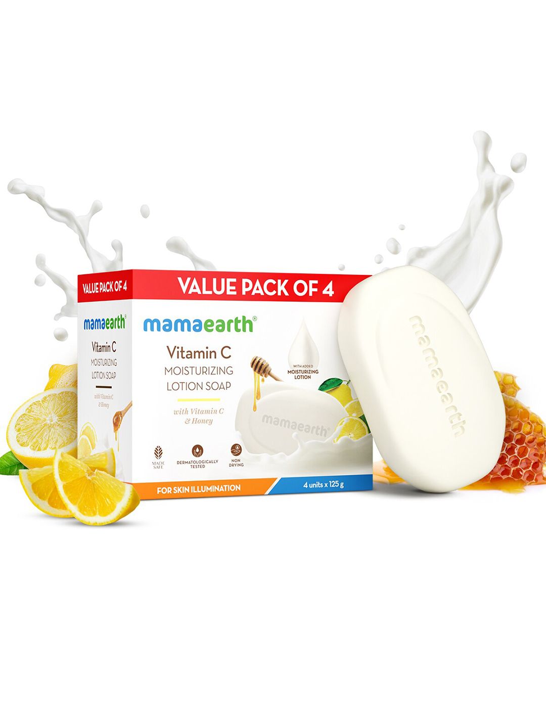 Mamaearth Set Of 4 Vitamin C Moisturizing Lotion Soap For Skin Illumination - 125g Each