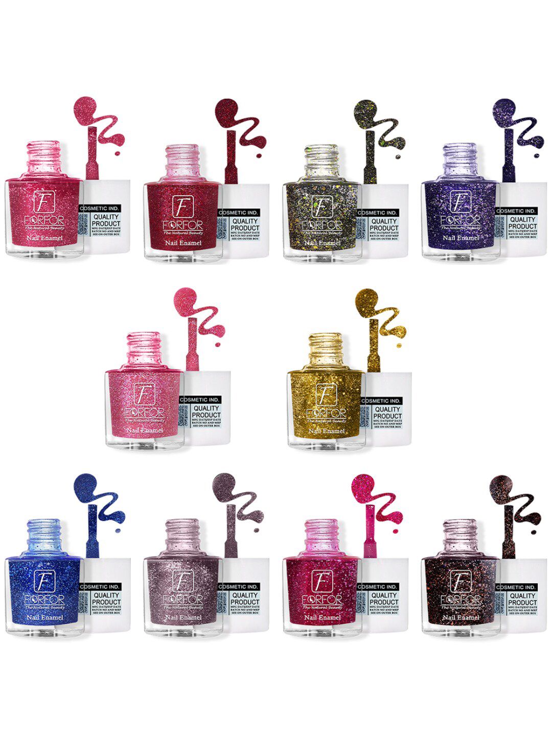 FORFOR Set Of 10 High Shine Nail Polish-5ml Each-90-91-92-93-94-95-96-97-99-1009