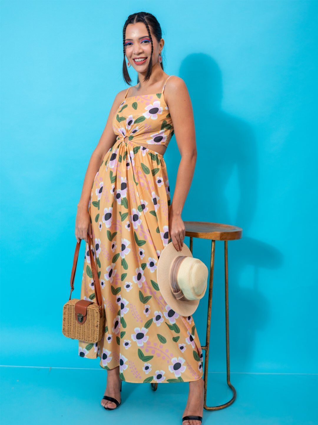 Stylecast X Hersheinbox Multicoloured Polka Dot Print Georgette Fit & Flare Midi Dress Price in India