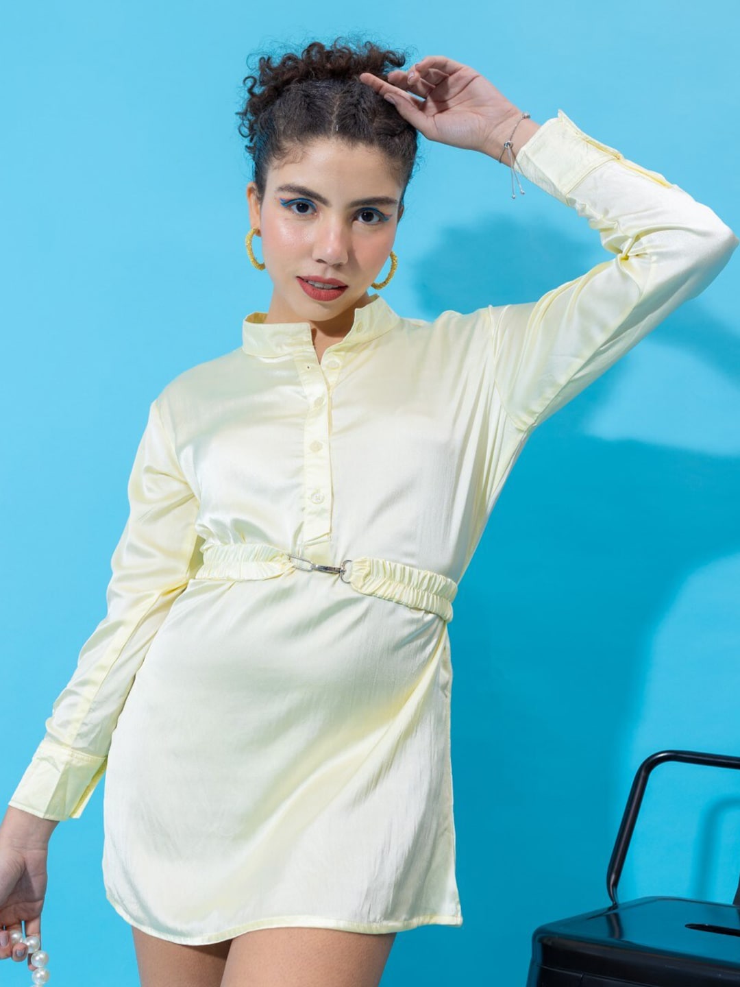 Stylecast X Hersheinbox Mandarin Collar Belted Sheath Mini Dress Price in India