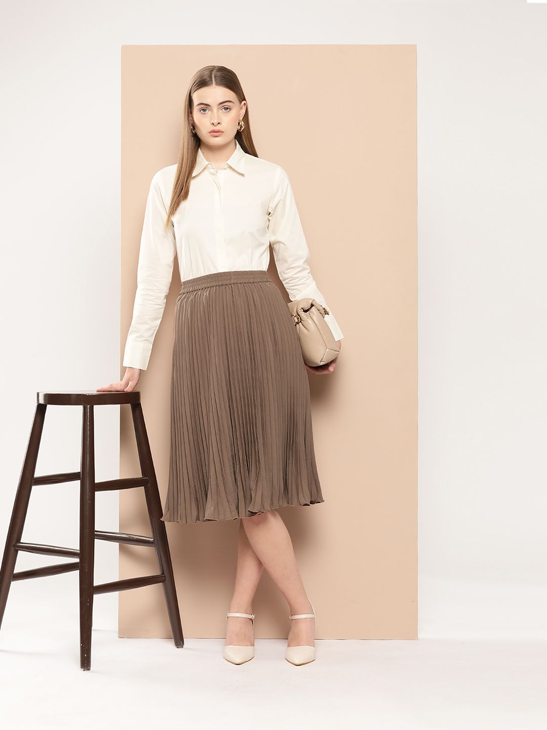 Chemistry Solid Accordian Pleats Crepe Flared Skirt Price in India