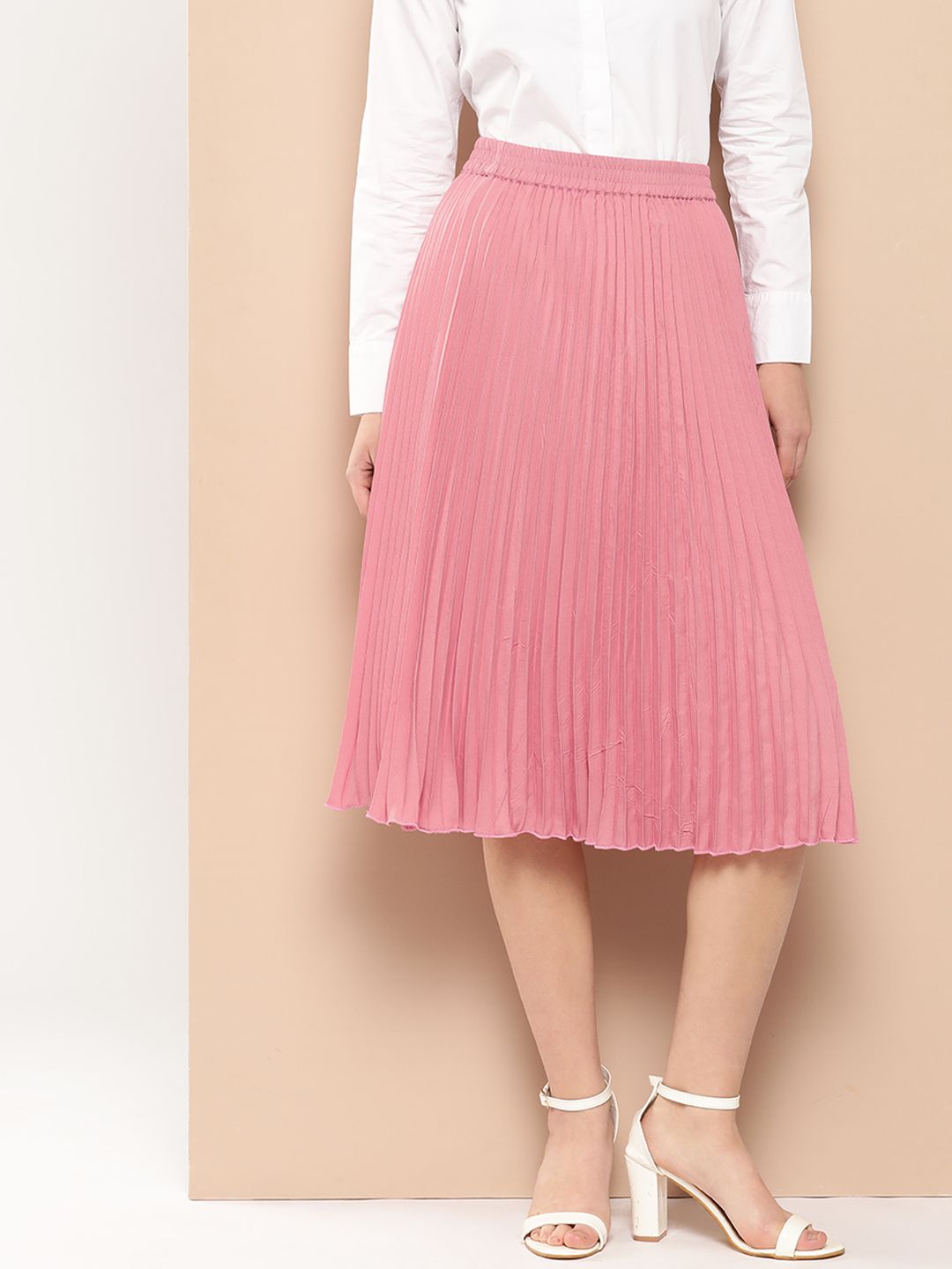 Chemistry Solid Accordian Pleats Crepe Flared Skirt Price in India
