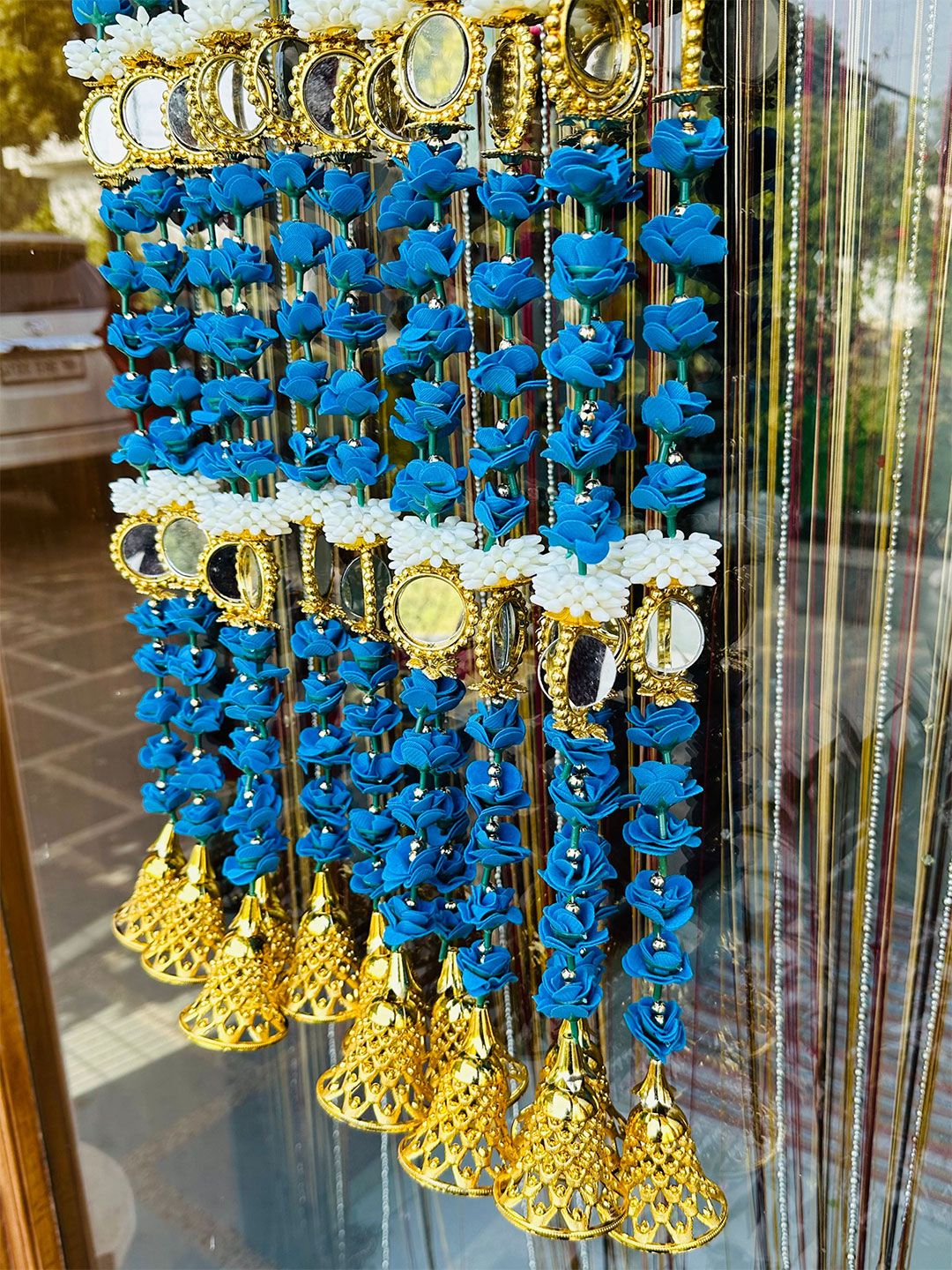BS AMOR  Turquoise Blue & Gold-Tone 6-Pcs Textured Pooja Door Hangings