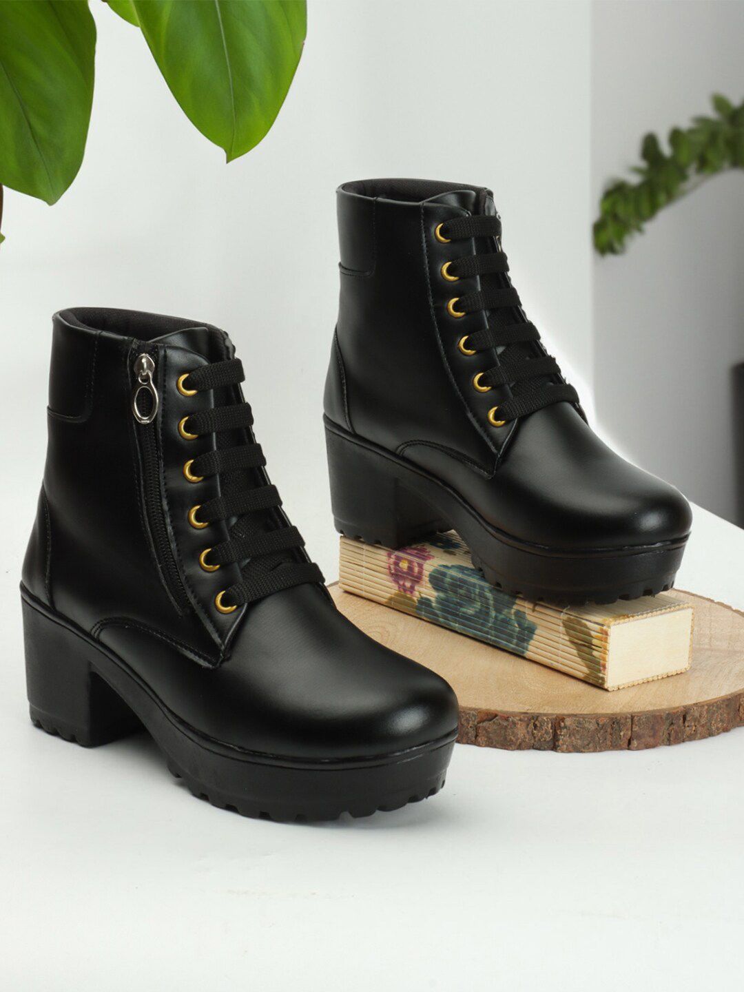 The Roadster Lifestyle Co. Women High-Top Lace-Up Biker Boots