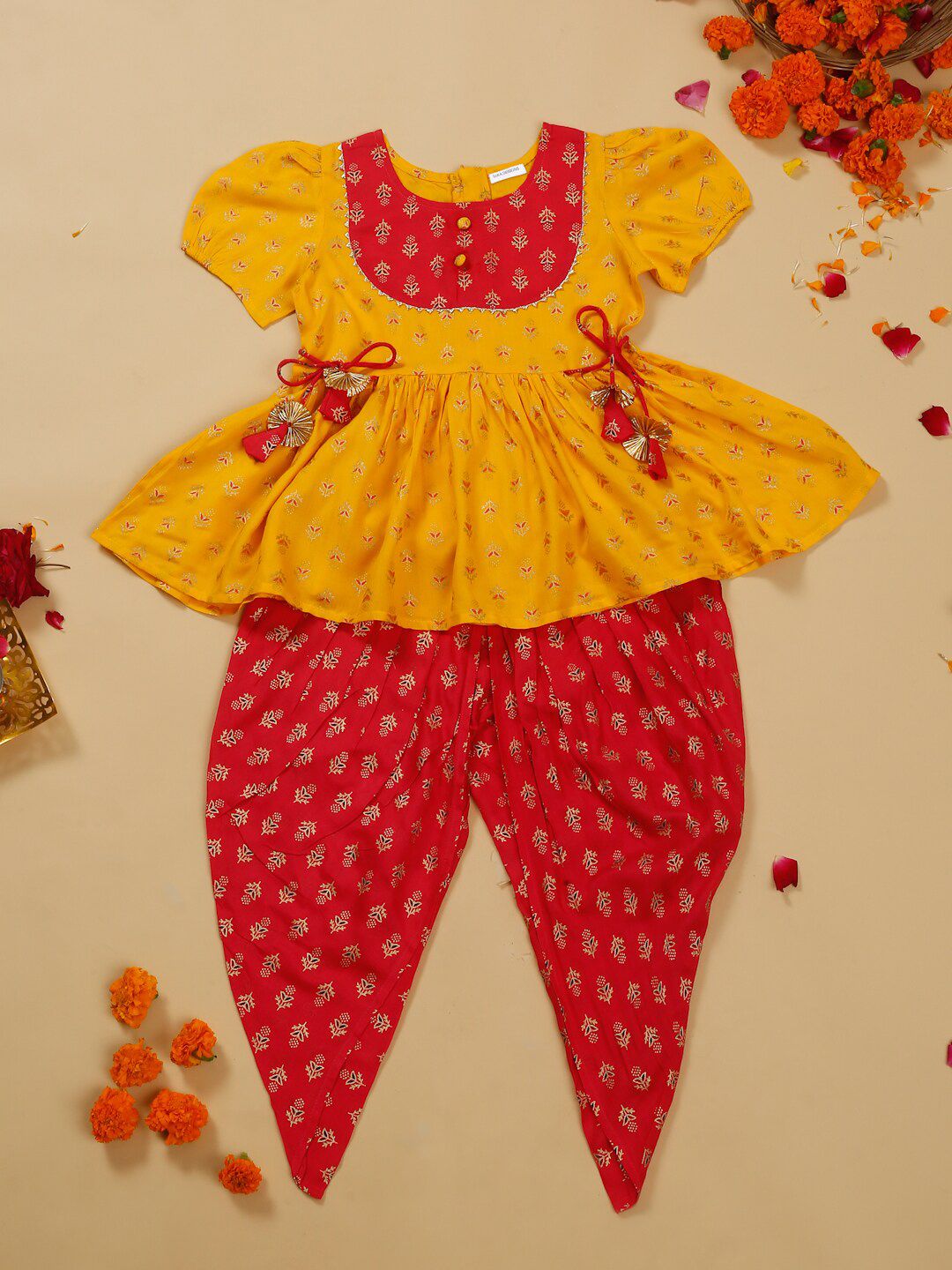 SAKA DESIGNS Girls Ethnic Motifs Printed Regular Kurti with Dhoti Pants
