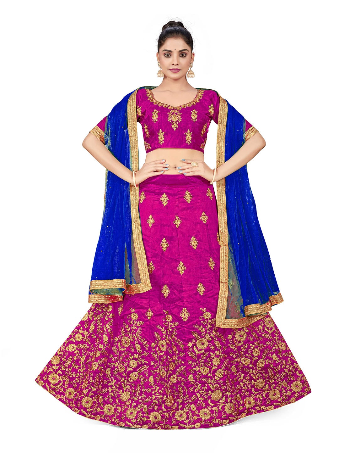 MANVAA Embroidered Beads and Stones Semi-Stitched Lehenga & Unstitched Blouse With Dupatta Price in India