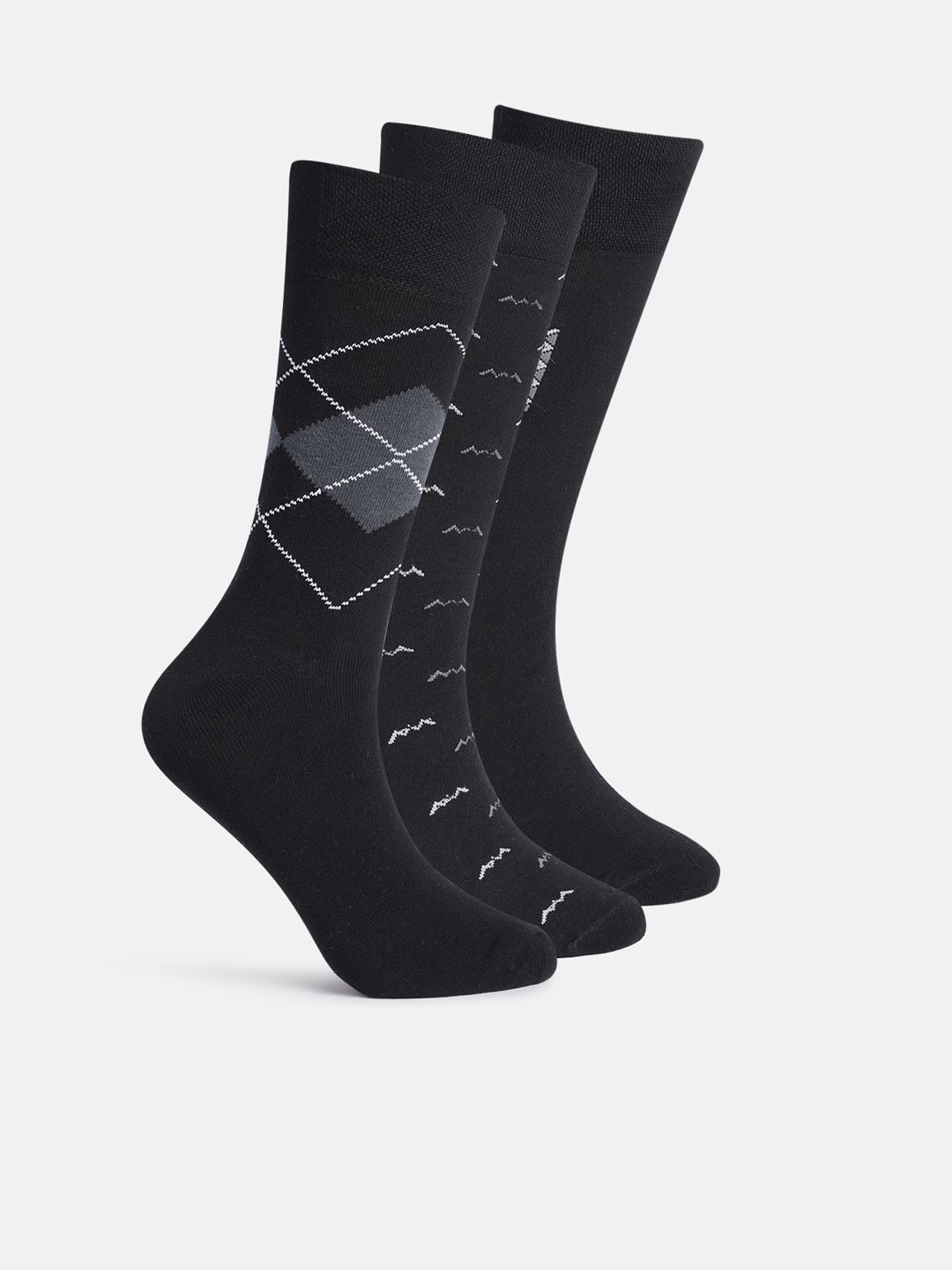 Mast & Harbour Men Pack of 3 Geometric Self-Design Calf Length Socks