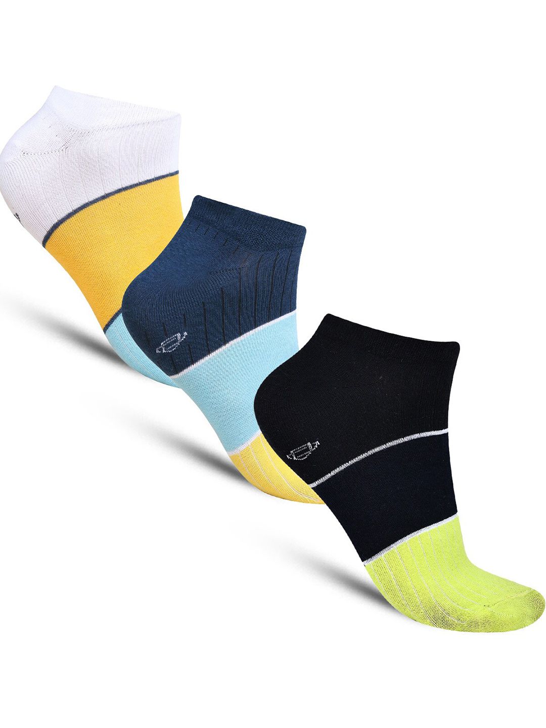 Dollar Socks Men Pack of 3 Colourblocked Ankle-Length Cotton Socks