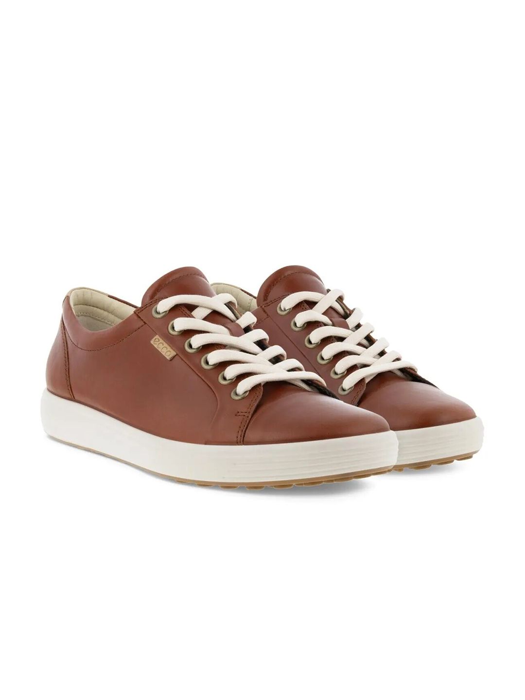 ECCO Women Soft 7 Cognac Leather Extra Wide Sneakers