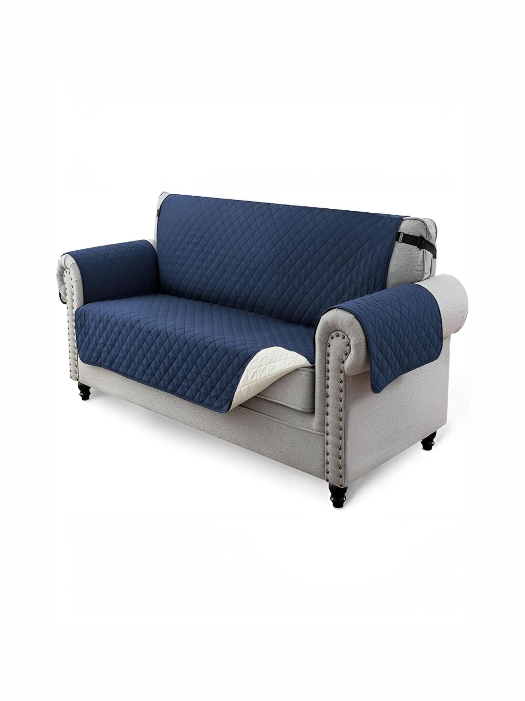 HOUSE OF QUIRK Adjustable Elastic Straps 3 Seater Sofa Cover with Arms Cover-75x68In