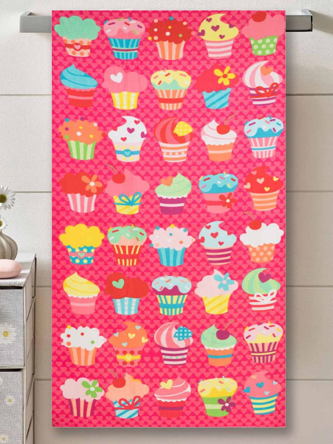Yellow Bee Girls Pink & Blue Ice Cream Printed 250 GSM Bath Towels