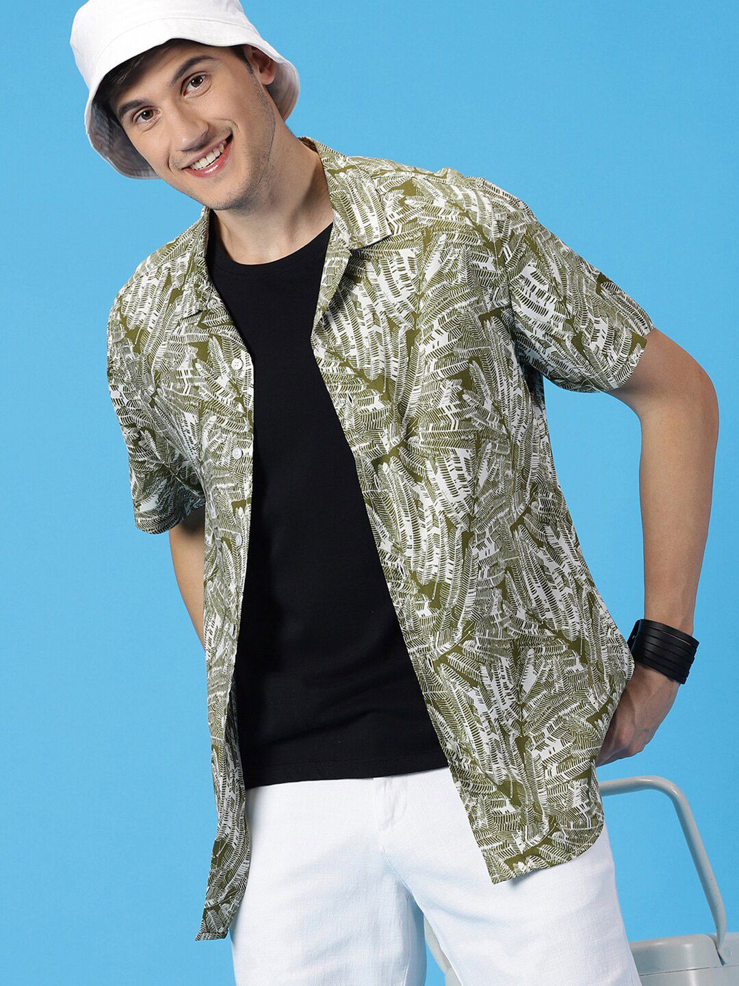 Mast & Harbour Classic Slim Fit Floral Printed Cuban Collar Casual Shirt