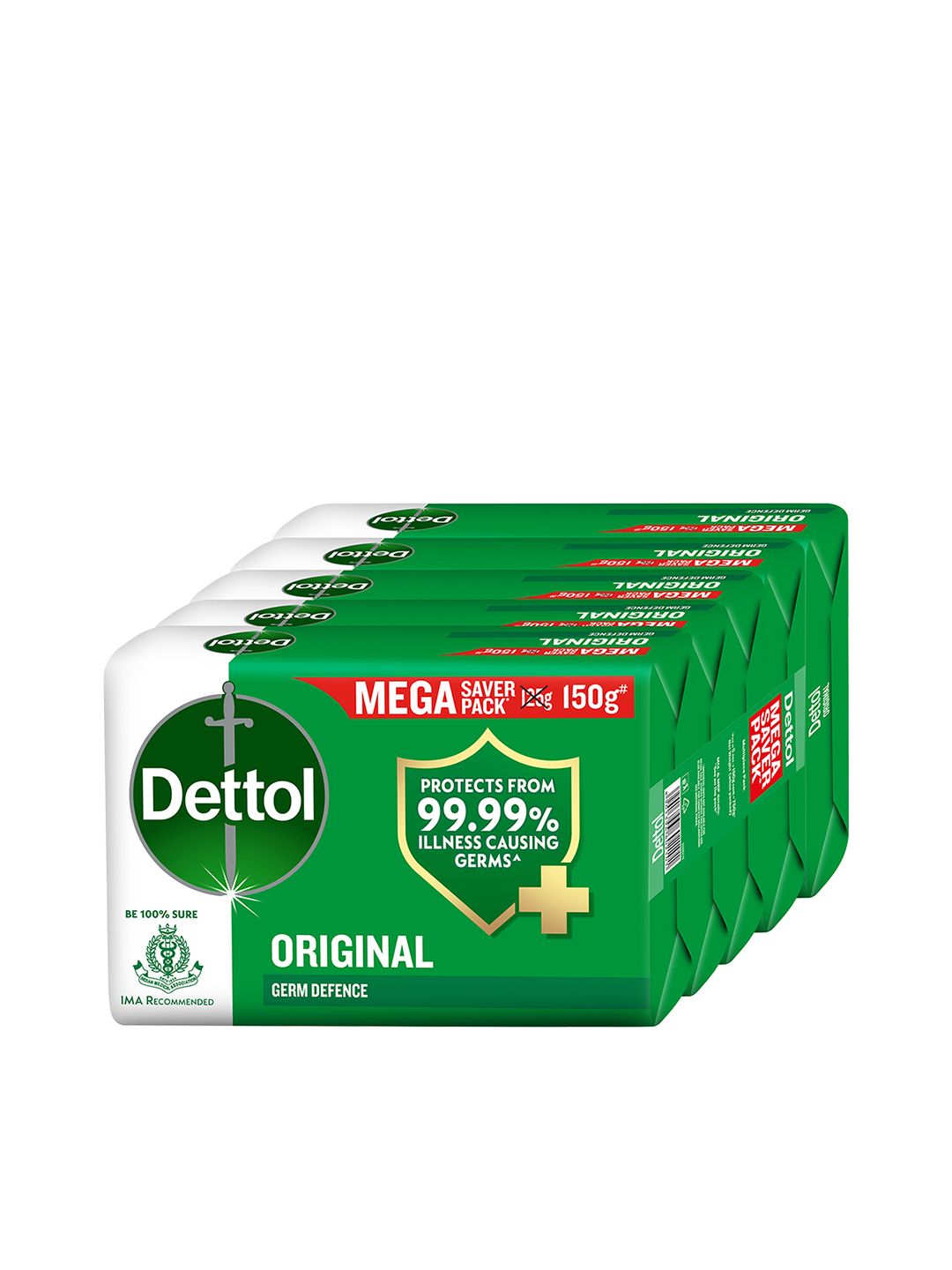 Dettol Set Of 5 Original Germ Defence Protection Bathing Bar Soap - 150g Each