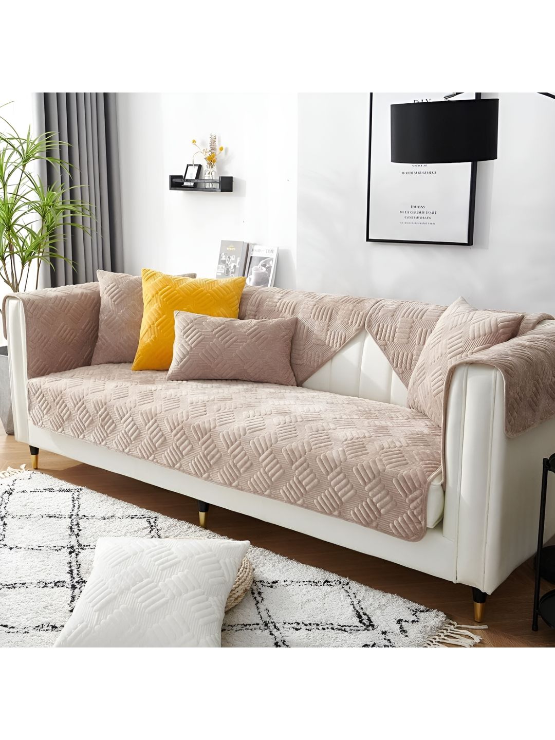 HomeCloud Beige 5 Pieces Chenille Sofa Cover deal from myntra