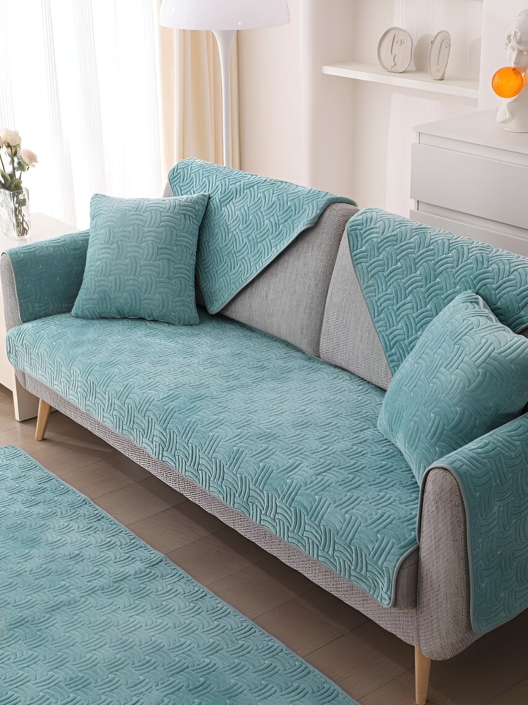 HomeCloud Green 5 Pieces Chenille Sofa Covers deal from myntra