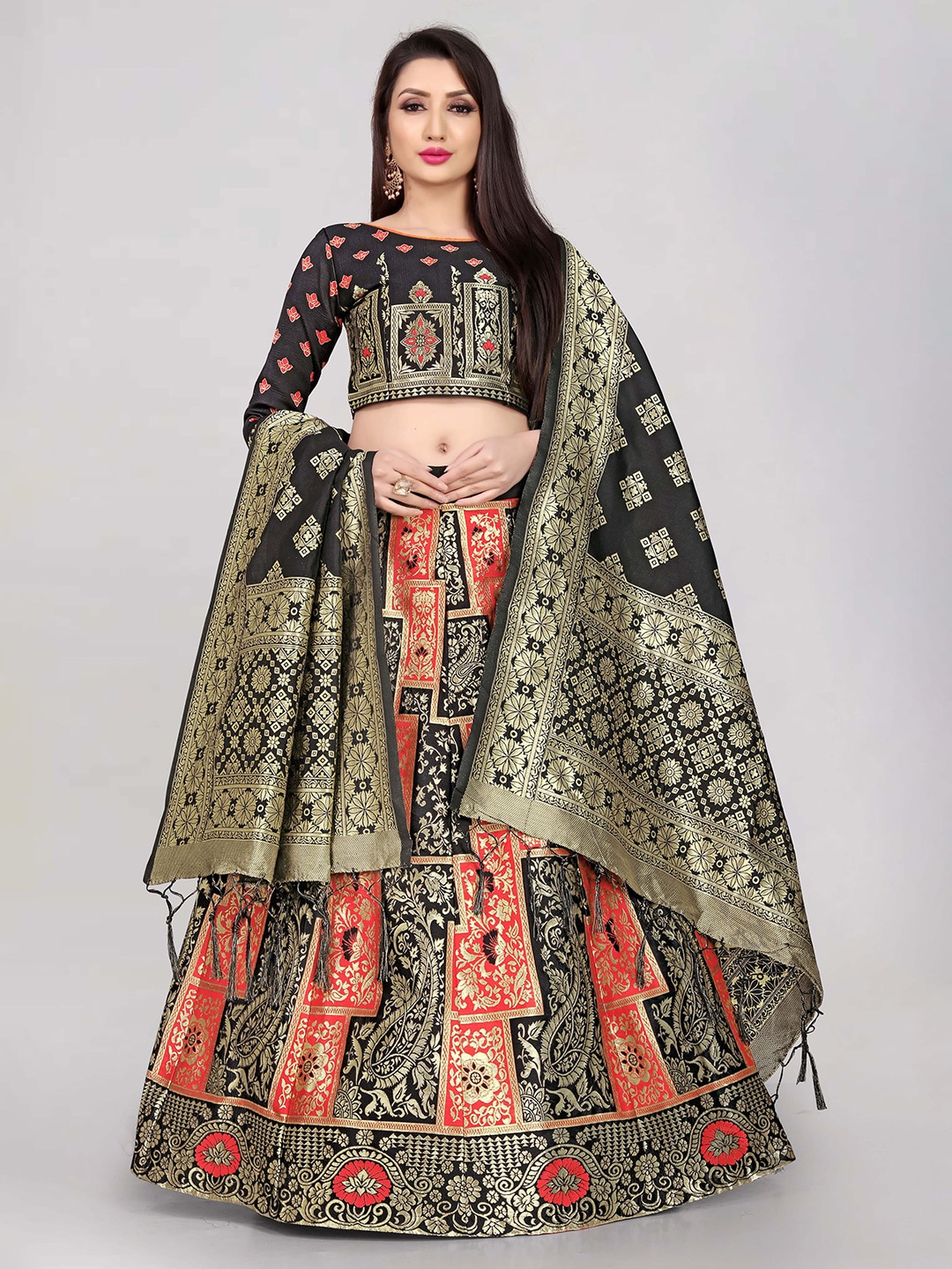 DIVASTRI Woven Design Zari Silk Semi-Stitched Lehenga & Unstitched Blouse With Dupatta Price in India