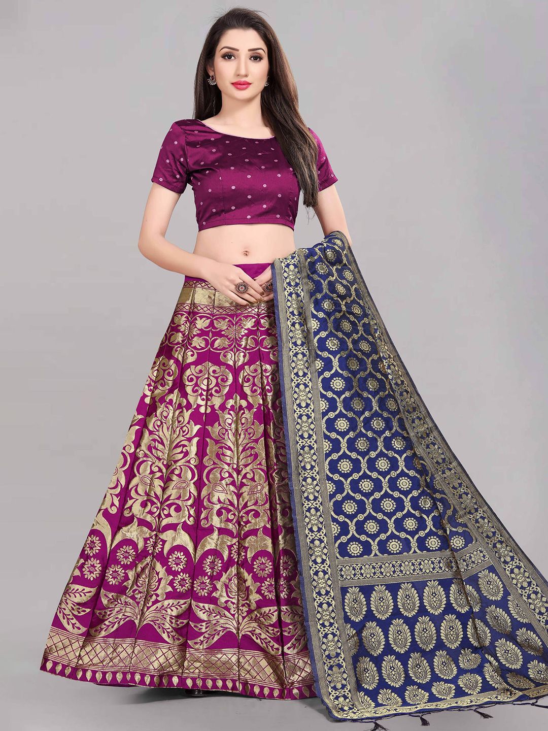 DIVASTRI Woven Design Silk Semi-Stitched Lehenga & Unstitched Blouse With Dupatta Price in India