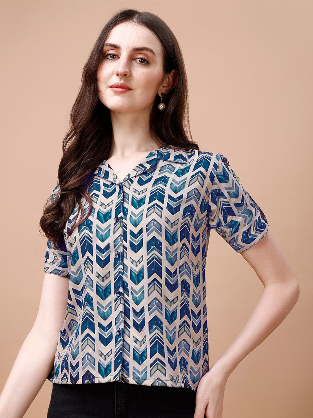 Kinjo Geometric Printed Shirt Style Top Price in India