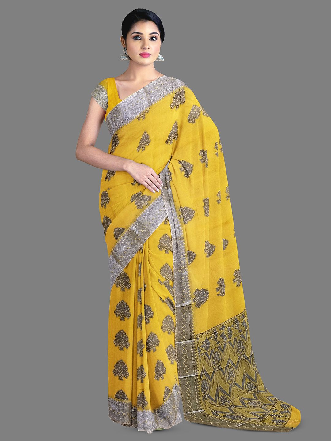 The Chennai Silks Floral Woven Design Zari Silk Cotton Maheshwari Saree