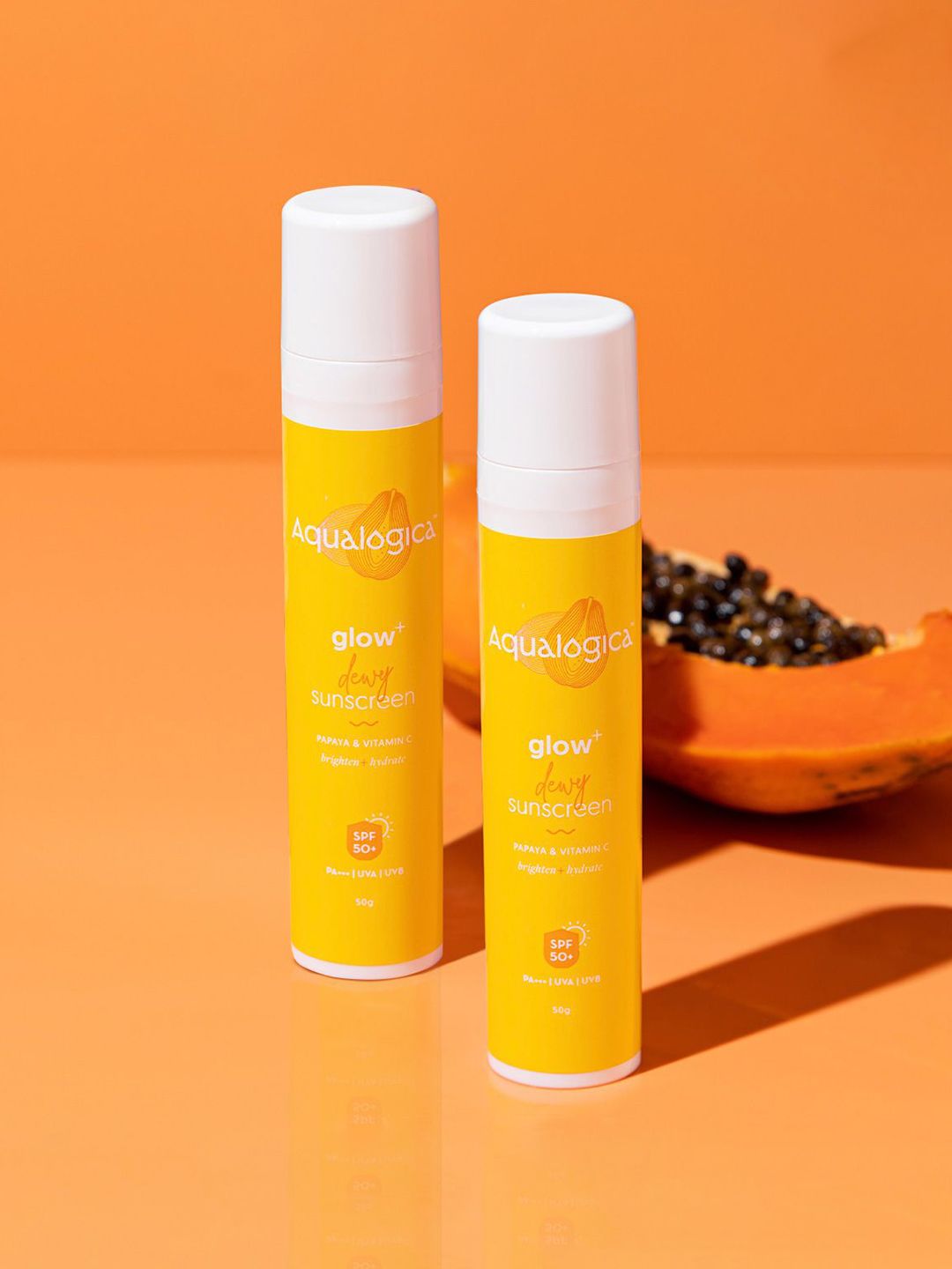 Aqualogica Aqualogica Set of 2 Glow+ SPF50 Dewy Sunscreen with Vitamin C & Papaya - 50 g each