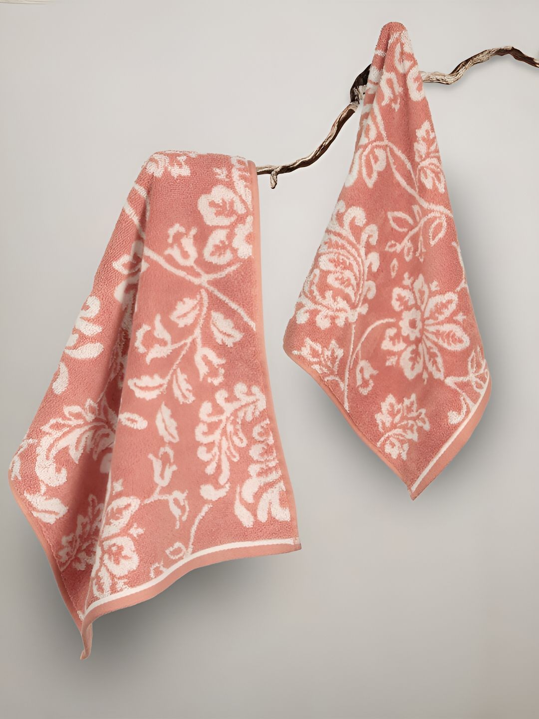 MYTRIDENT 2 Pieces Pink & White Printed 500 GSM Pure Cotton Hand Towels