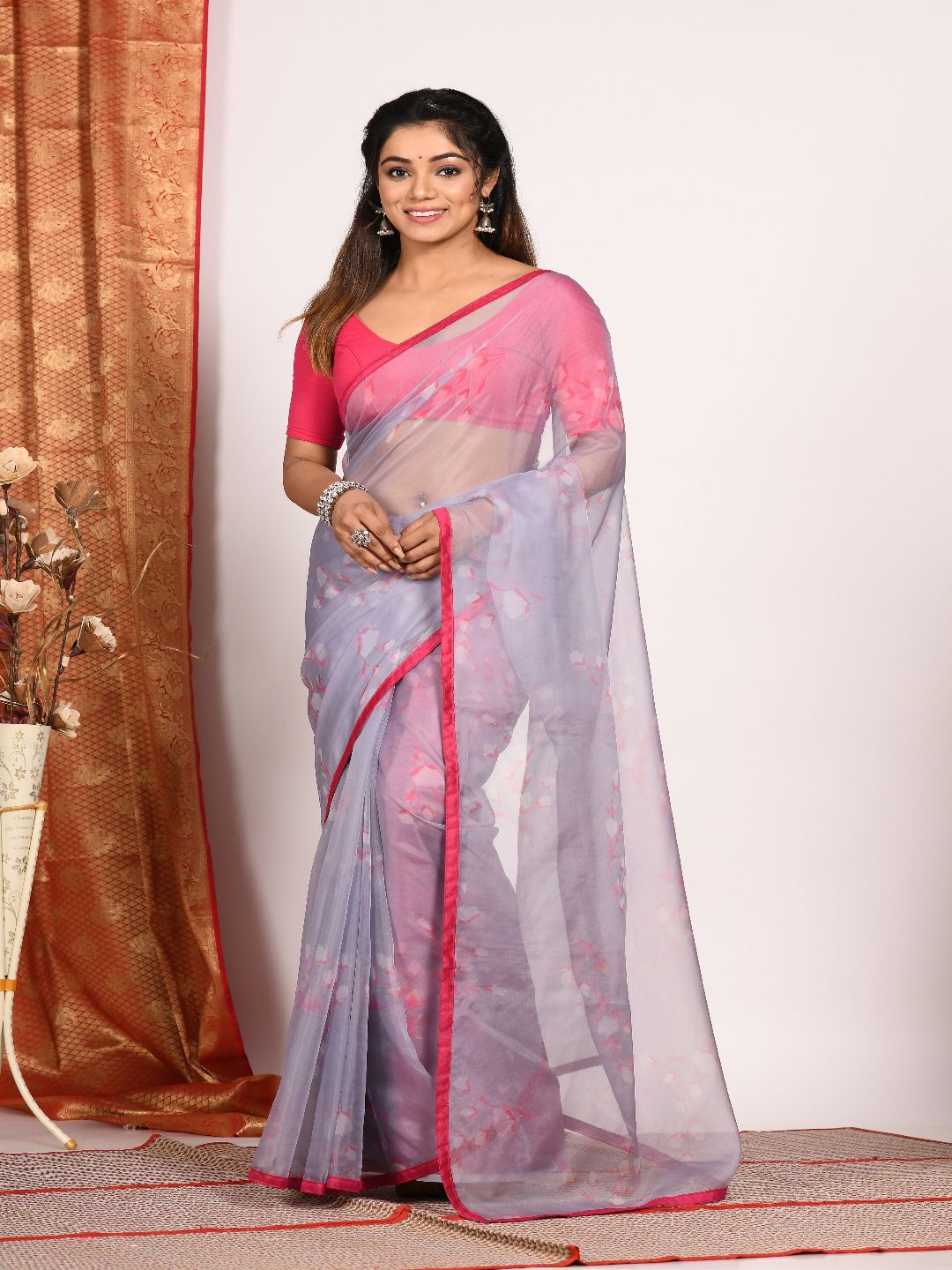 Morchari Floral Printed Organza Saree