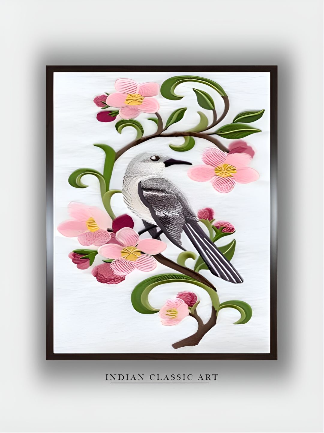 INDIAN CLASSIC ART INDIAN CLASSIC ART White & Pink Floral and Botanical Wooden Paintings Wall Art