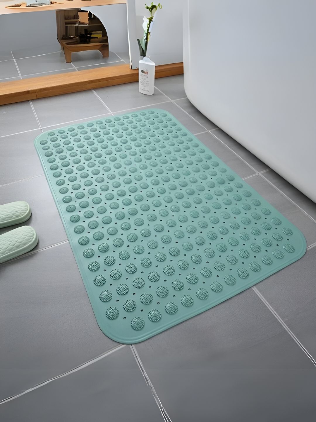 YELONA Green Textured 350 GSM Anti-Skid Bath Rugs