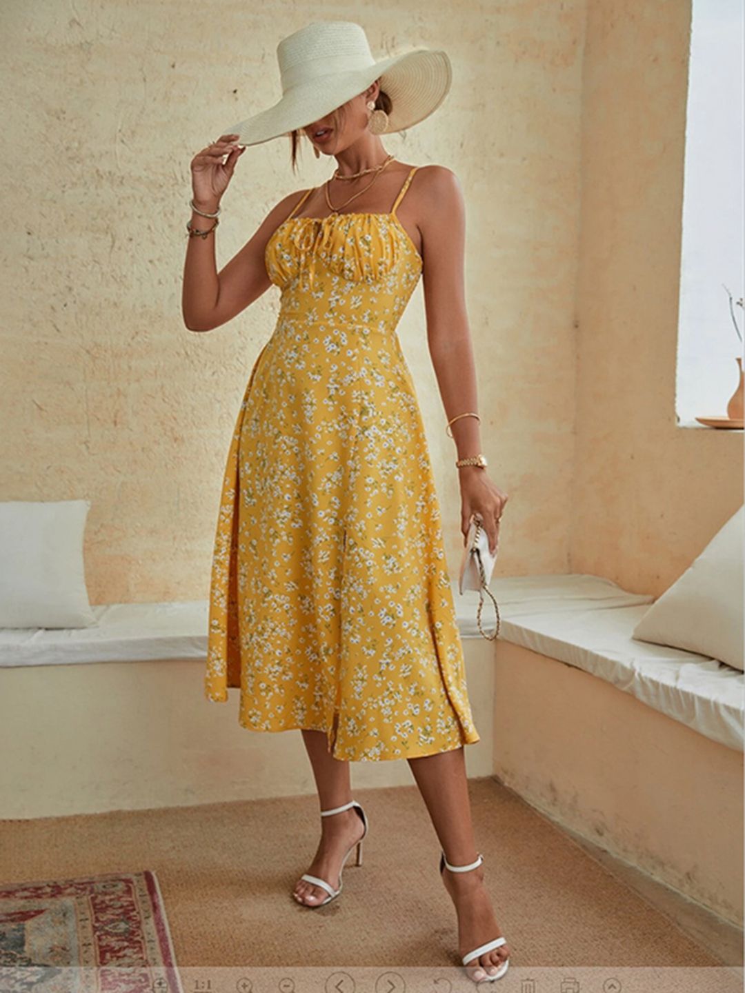 StyleCast Yellow & White Floral Print A-Line Maxi Dress Price in India