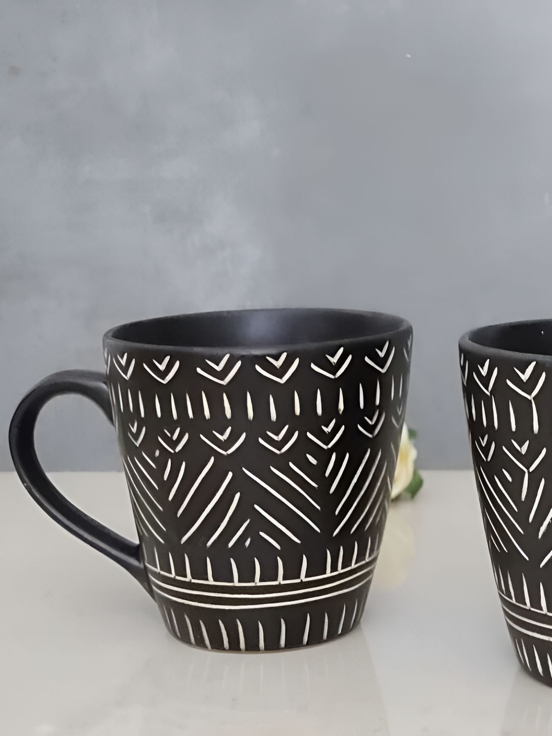 Your Local Store Black & Off White 2 Pieces Textured Ceramic Glossy Mugs 350 ml