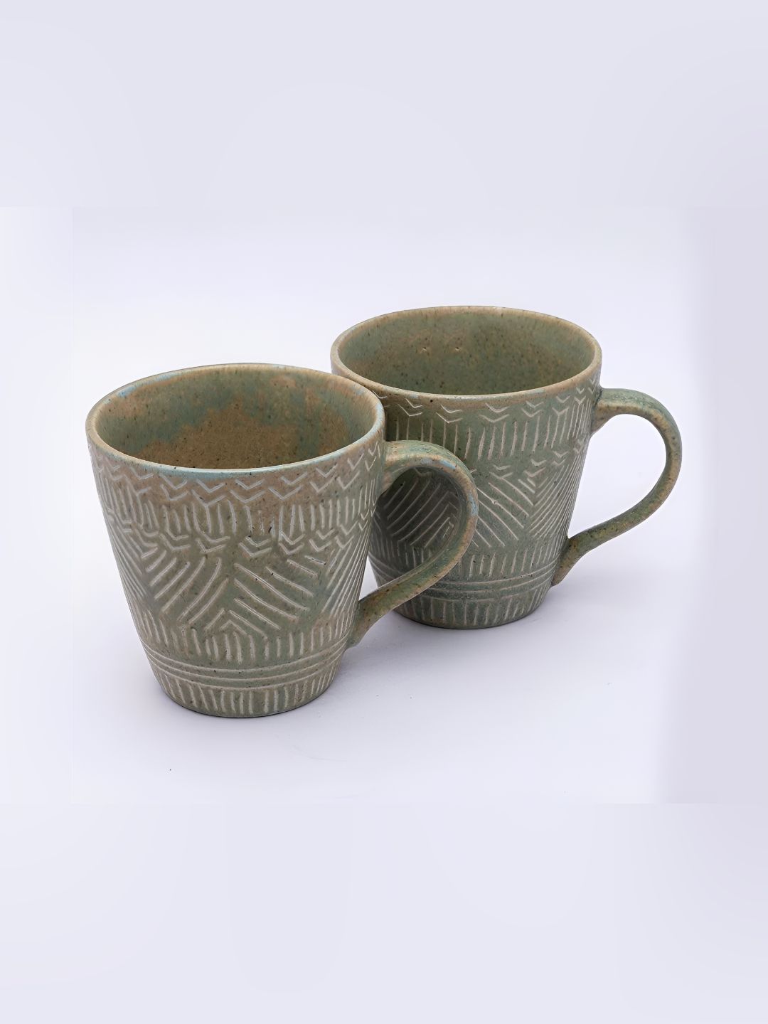 Your Local Store Green 2 Pieces Textured Dishwasher and Microwave Safe Ceramic Cups 350 ml